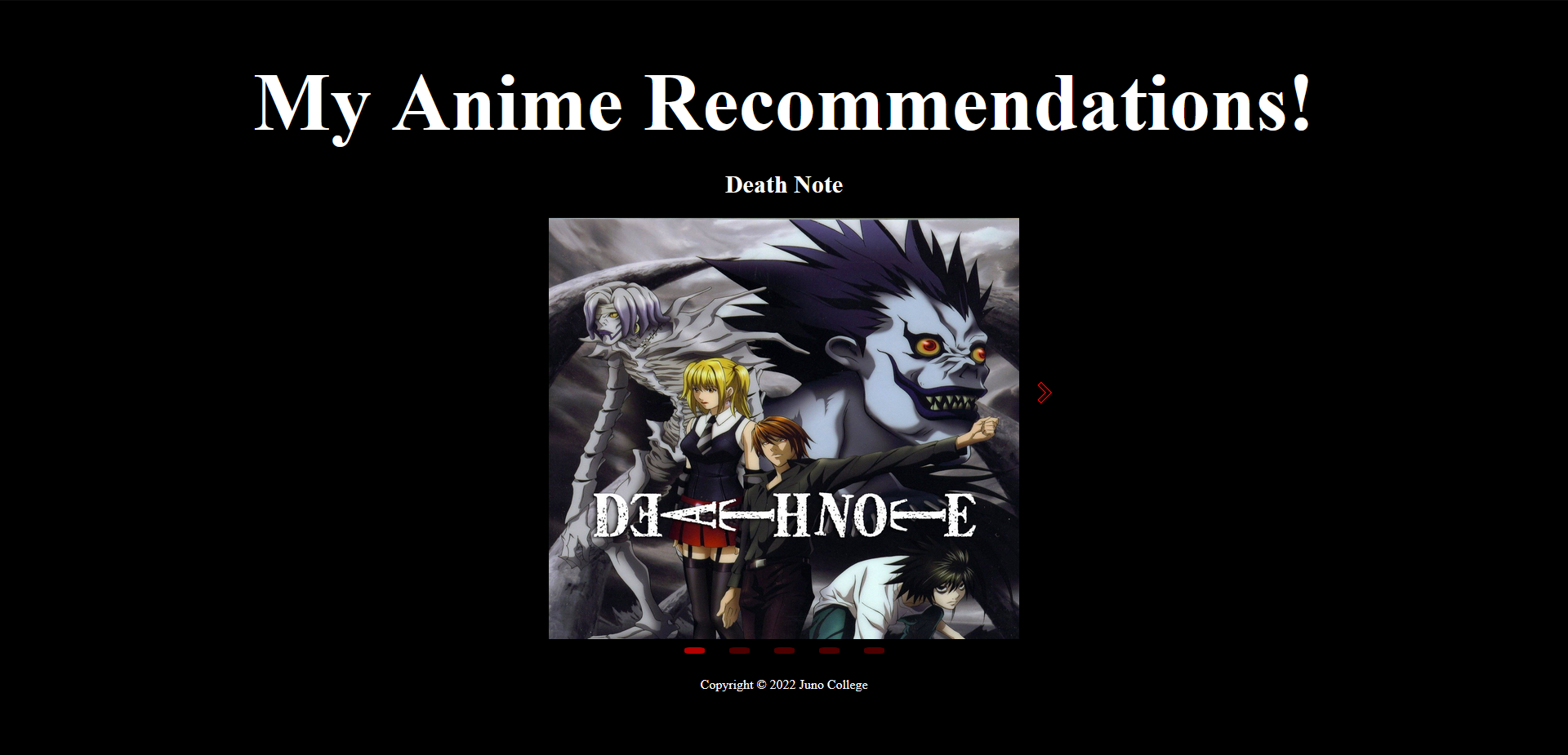 Image of a project for list of recommended Animes created by developer